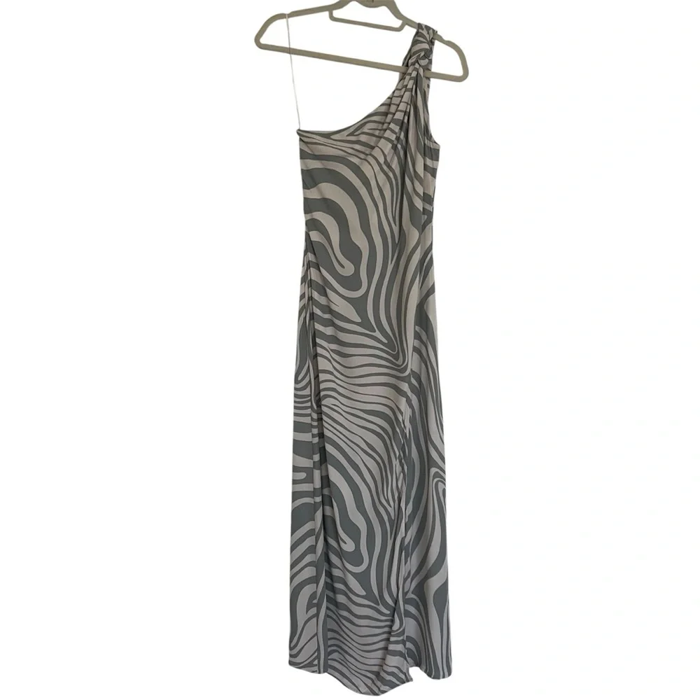 NWT MISA Los Angeles Persephone One Shoulder Zebra Maxi Dress High Slit Small - Picture 7 of 16